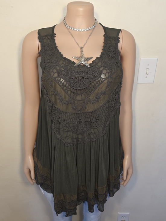 Indigo Thread Co Tops - ☆Crochet Lace Olive Sleeveless Tank Top☆